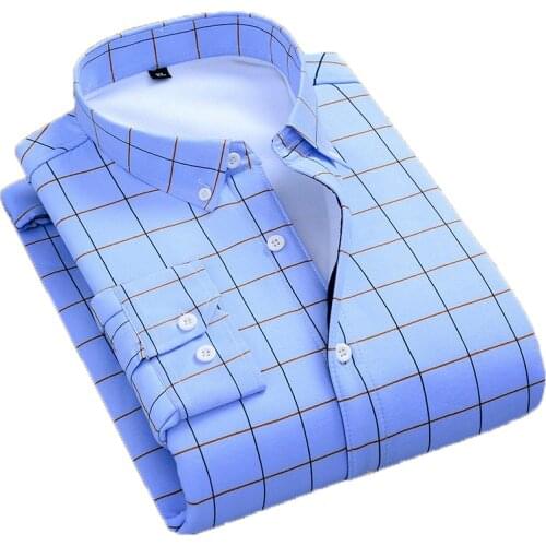 Aoliwen Brand men winter thick blue striped warm shirt plus velvet anti wrinkle comfortable skin friendly long sleeve slim shirt