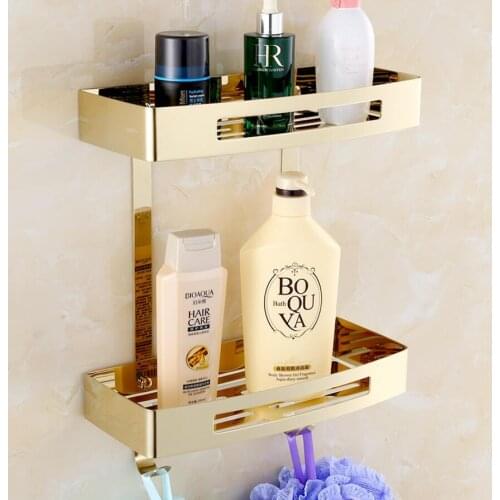 Wall Mounted Gold 304 Stainless Steel Square Bathroom Soap Dish Bath Shower Shelf Bath Shampoo Holder Basket Holder Corner shelf