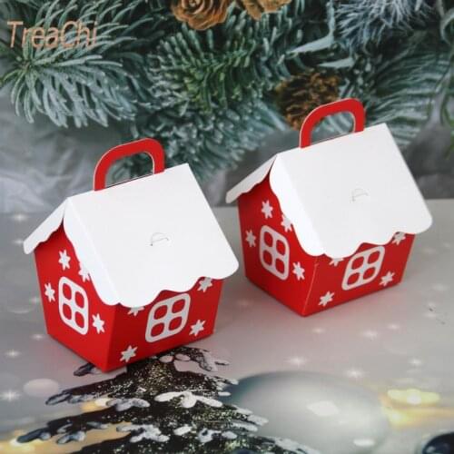 New Christmas House Candy Box Christmas Eve Small Apple Packaging Box with Hand Gift Box Red Small House Paper Box 10Pcs/lot