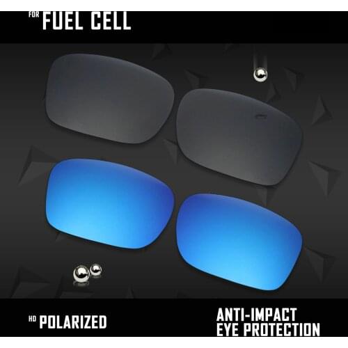 OOWLIT 2 Pairs Polarized Sunglasses Replacement Lenses for Oakley Fuel Cell-Black and Ice Blue