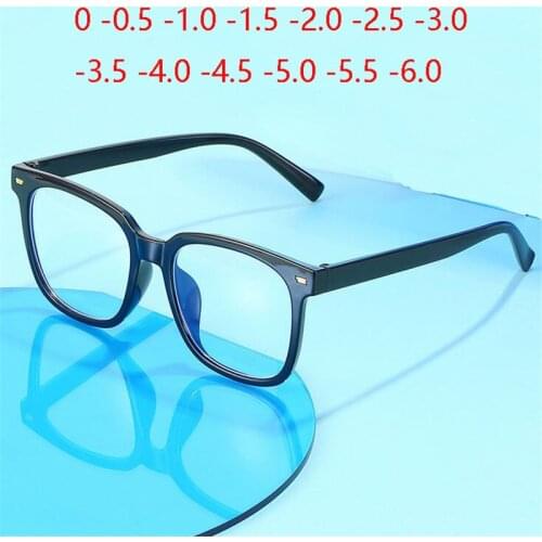 Blue Light Blocking Women Oversized Nearsighted Spectacles Fashion Student Sqaure Myopes Lunettes Diopter 0 -0.5 -1.0 To -6.0