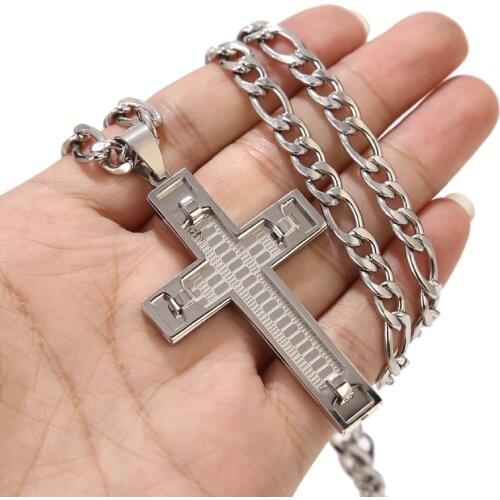 Stainless Steel 38*62mm Cross Pendant Necklace with 24'' Fiagro 3:1 NK Chains For Men Jewelry Findings Gifts Top Quality