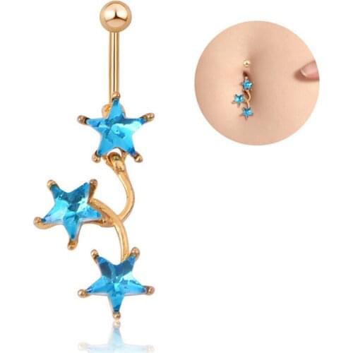 Sexy Dangle Belly Bars Belly Button Rings Belly Piercing CZ Crystal Stars Body Jewelry Golden Navel Piercing Rings Dropshipping