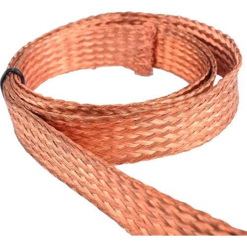 Pure Copper Flat Braid Cable 1m/3.3ft Length 15mm Width Bare Braid Wire For Connecting Ground Lead