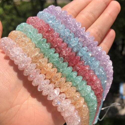 Natural Snow Pink Blue Purple Cracked Quartz Crystal Glass Beads Rondelle Spacer Beads For Jewelry Making DIY Bracelet 6/8/10MM