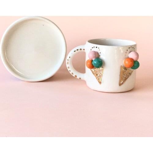 Handmade High Quality Ceramic Turkish Coffee Cup and Saucer Office Cup Ice Cream Figure Hand painting gift art