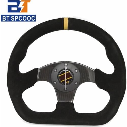 13inch 320mm D style Real Carbon Fiber Suede Leather Steering Wheel Drift Car Sport Steering Wheels With Logo on Horn Button