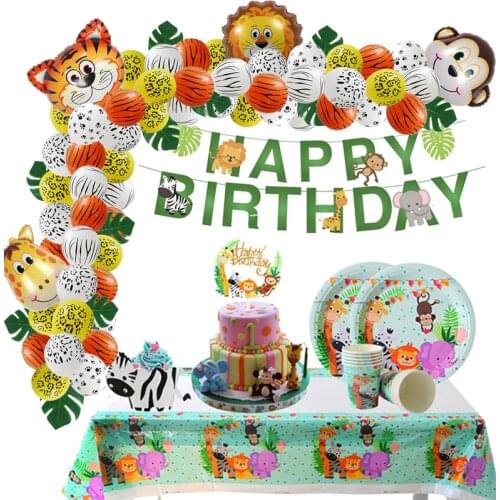Safari Animal party Decoration Lion Tiger Ballons Birthday Party Decorations Kids Plate Cup Baby Shower Boy Jungle Zoo Party