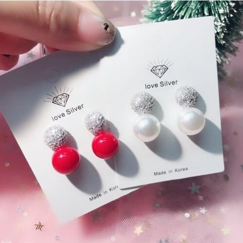 925 Sterling Silver Stud Earrings Cubic Zirconia Delicate Jewelry Silver Trendy Charming Gift Stylish Nifty Red Bead Pearl White