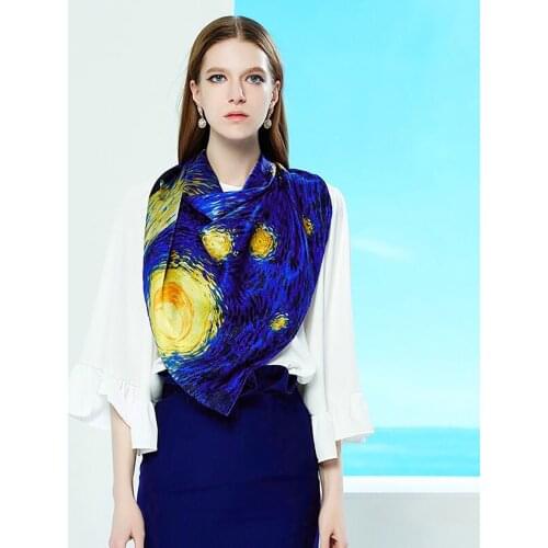 Luxury Brand 100% Natural Silk Scarf Wraps & Shawls Large Size Headband Bandana Van Goghs Oil Painting "Starry Night" Print