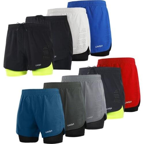 Lixada Mens 2 in 1 Running Shorts Quick Drying Breathable Active Training Exercise Jogging Cycling Shorts with Longer Liner