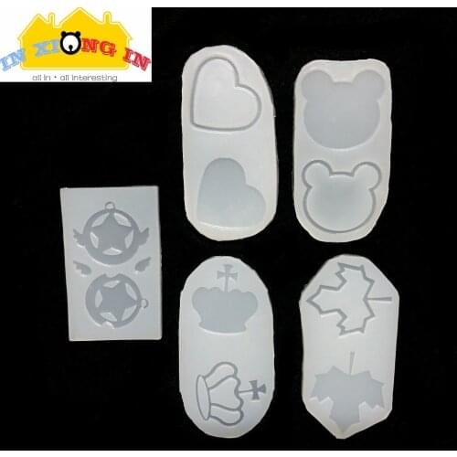 Resin Heart Bear Shaker Maple Leaf Water Injection Double Side Transparent Silicone Molds Jewelry DIY Tool Handmade Crown Charms