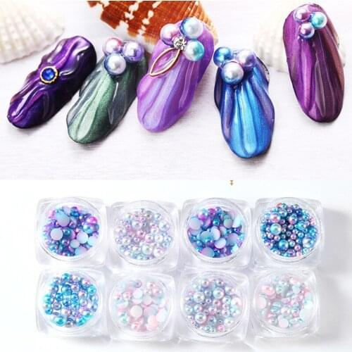 1box High Quality Fashion New Round Semicircle Flat Size Large Color Mermaid Pearl Rhinestone DIY Nail Supplies Decoration