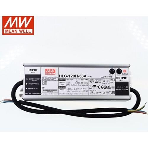 MEAN WELL LED driver HLG-120H-36A 36V LED Power Supply 110V/220V AC to 36V DC 3.4A 120W waterproof IP65 Adjustable Transformer