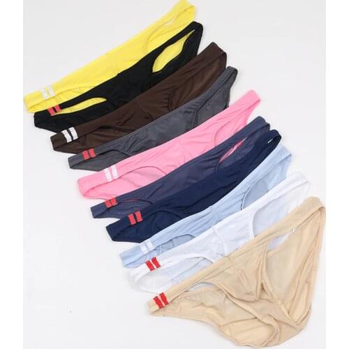 10Pcs/Lot Mens Low Rise Briefs Sexy Underwear Gay Sexy Ice Silk Men Sissy Penis Pouch Panties Comfort Bikini Briefs Jockstrap