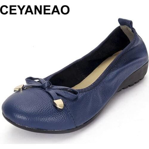 CEYANEAO Womens Genuine Leather Shoes Woman Loafers New Fashion Soft Comfortable Casual Flat Shoes Women Flats 6 ColorsE1703