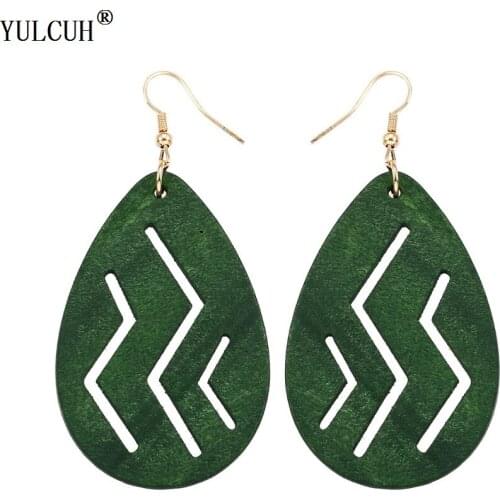 YULUCH 2018 New Design Natural Wooden Earring Hollow Water Drop Wooden Dangle Earrings Gold Hook Fashion Jewelry For Women Girls