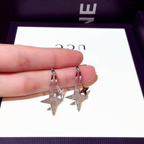 Genuine 925 Sterling Silver Woman Double Star Zircon Tassel Pendant Zircon Earrings Female Fine Jewelry For Valentines Day Gift