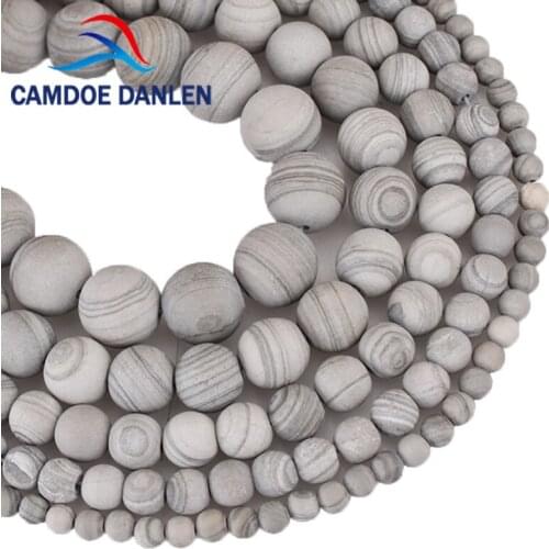 100% Natural Stone Forst Dull Polish Matte Grey Wood Stripe Round Beads 4 6 8 10 12mm Fit Diy Necklace Bracelet Jewelry Making