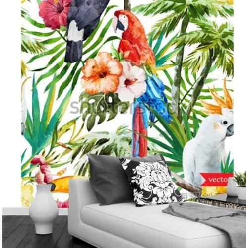 Custom 3d murals,The jungle toucans watercolor painting papel de parede,hotel bar living room sofa TV wall bedroom wallpaper