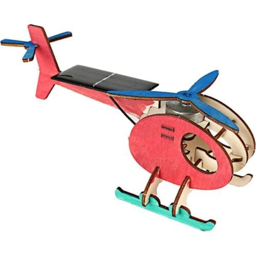 3D Assemble Solar Energy Powered Helicopter Wooden Puzzle Plane Wood Model Building Kit DIY Craft Kit Creative Educational Toy