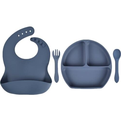 4Pcs Set Suction Bib+Plate+Spoon+Fork Tray Baby Bowl Set Baby Feeding Bowl Set Waterproof Kids Silicone Bibs Training tableware