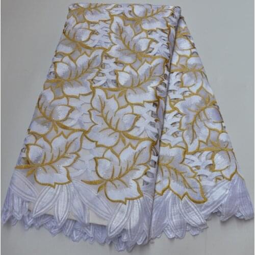 5yards/pc) Latest hand cut African cotton lace fabric gorgeous white gold embroidered Swiss voile lace for party dress CLP472