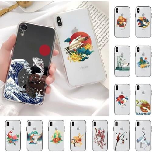YNDFCNB Crane and Koi Chinese style Phone Case for iPhone 11 12 pro XS MAX 8 7 6 6S Plus X 5S SE 2020 XR cover
