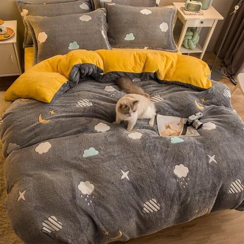 Home Textile 3/4 Piece Duvet Cover Bedding Set Soft Fleece Winter Quilt cover Throw Mechanical Wash Twin Size Queen Size 4Pcs