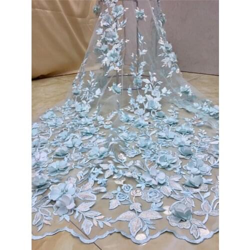 JRB-10806 3D flowers embroidery french fabric best quality tulle mesh lace with beads for sawing dress