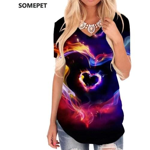SOMEPET Love T Shirt Women Colorful Funny T shirts Rainbow Shirt Print Psychedelic V-neck Tshirt Womens Clothing Summer Cool New