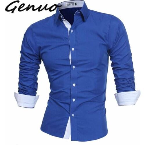 Genuo New Men Shirt Brand 2020 Male High Quality Long Sleeve Shirts Casual Slim Fit Black Man Dress Shirts Plus Size 4XL