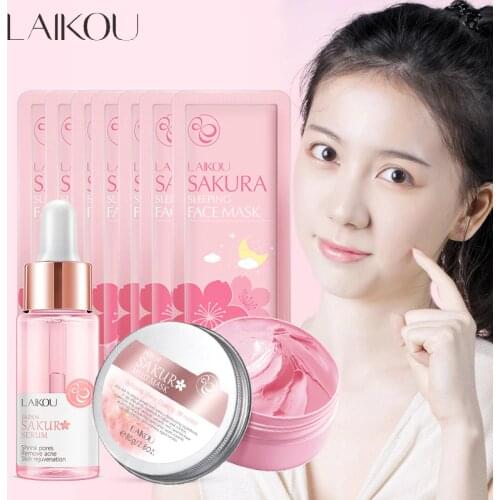 Sakura Face Care Deep Cleansing Sakura Mud Mask & Whitening Face Serum & Sleeping Mask Cream For Acne Blackhead And Oily Skin