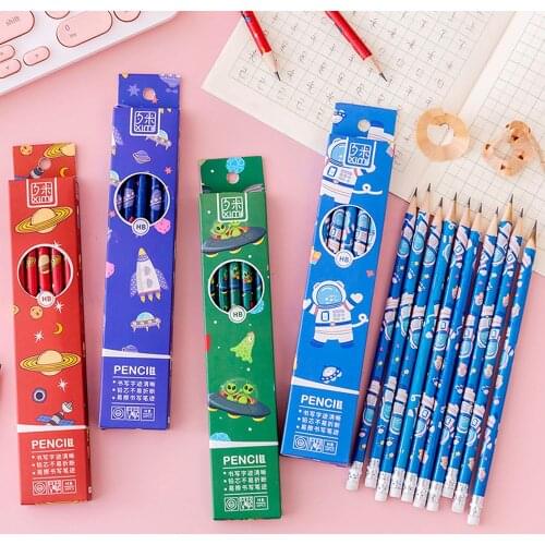 12 Boxes Cartoon Space Style Wood Writing Pencil School Office HB Pencil Childrens Gift Students Write Pencils