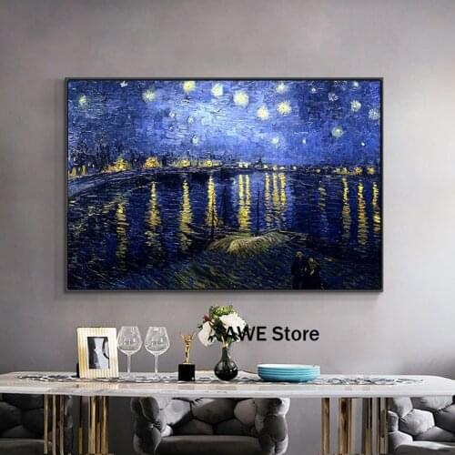 Starry Night On The Rhine Van Gogh Famous Oil Painting Canvas Print Nordic Poster Wall Art Picture For Living Room Home Decor
