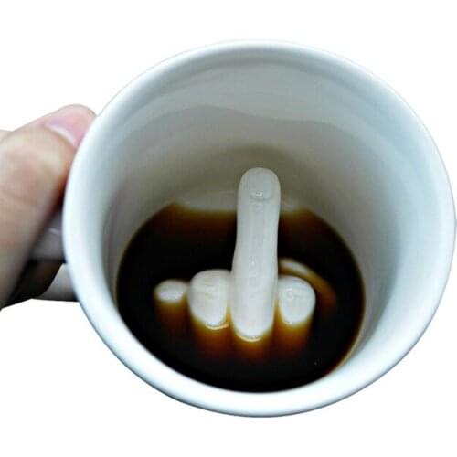 Water Cup 300ml Creative Design White Middle Finger mug coffee Novelty Style Mixing Coffee Milk Cup Funny Ceramic Mug Capacity