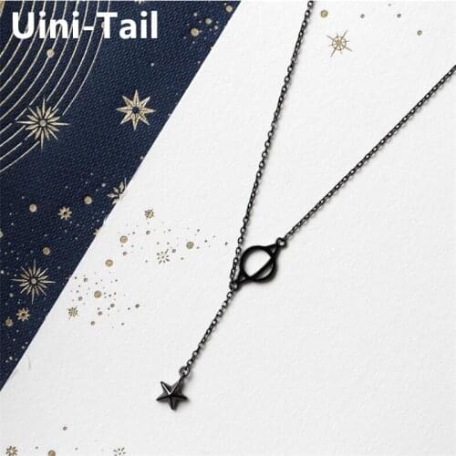 Uini-Tail hot sale new 925 sterling silver black universe planet necklace simple personality trend sweet high quality jewelry