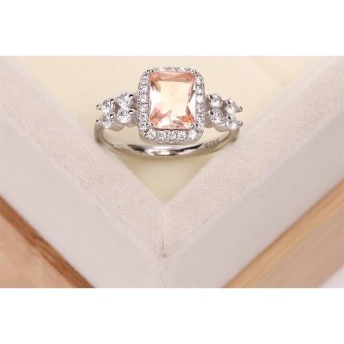 Best-selling Europe and the United States S925 silver wedding ring champagne zircon ms ms square crystal jewelry luxury gifts