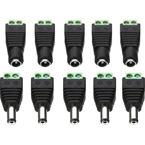 Mayitr 5pcs DC Male +5 pcs DC Female Connector Power Jack Plug Connectors 38*13*11mm 38.4*14.8*11.5mm 12V For CCTV Cable