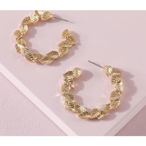 Fashion Jewelry Leaf Shape Boho Big Hoop Earrings - Metal Statement Earring for Women