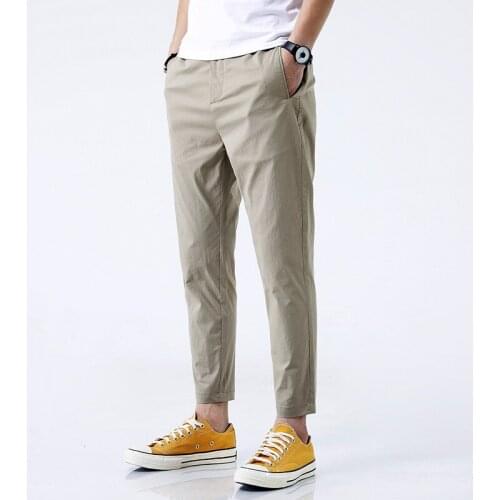 Ankle Length Men Trousers Summer Thin Straight Casual Pants Men Clothing Korea Style Harem Pants Mens Suit Pants Elastic Waist
