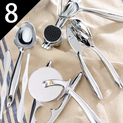 8 Piece Set Zinc Alloy Kitchen Tools & Gadgets Ice Cream Scoop Garlic Press Can Opener Lobster Cracker and 2 Seafood Forks Set