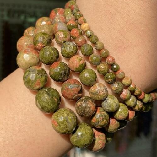 Natural Stone Faceted Unakite Beads 4 6 8 10 12mm Round Loose Spacer Beads For Jewelry Making Diy Bracelet Charm Accessories 15