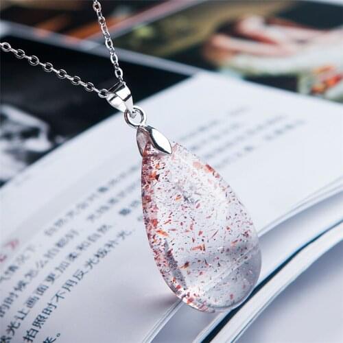 Natural Genuine Lepidocrocite Golden Strawberry Quartz Pendant Water Drop Crystal Bead Natural Super Seven Pendant 33x20x8MM