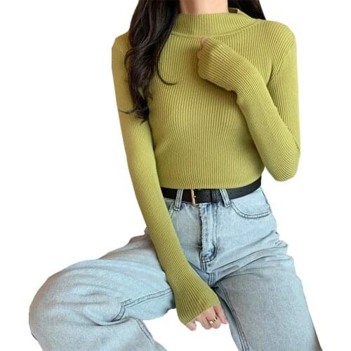 Autumn Winter Knitted Jumper Tops Turtleneck Pullovers Casual Sweaters Fashion Women Warm Long Sleeve Tight Sweater Girls OK450