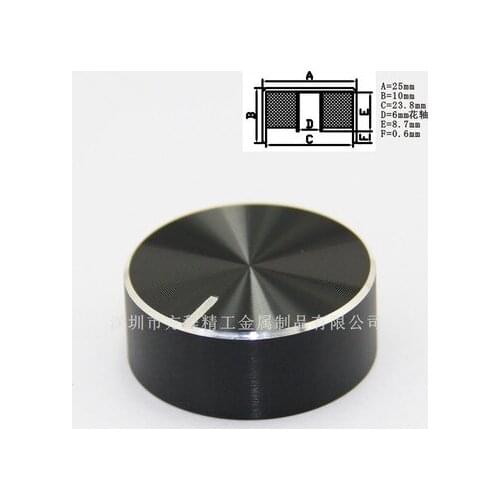 10pcs aluminum plastic cap knob potentiometer knob Smooth 25*10*6mm black O shaft amplifier volume adjustment aluminum knob