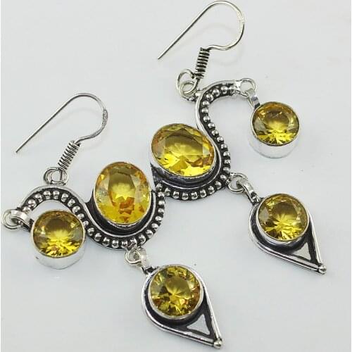 Citrines Earrings Silver Overlay over Copper , 65 mm, E00851