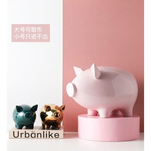Nordic Ceramic Pig 365 Days Piggy Bank Cute Children Coins, Coins Can Not Be Taken Out, Large Capacity Home Gifts