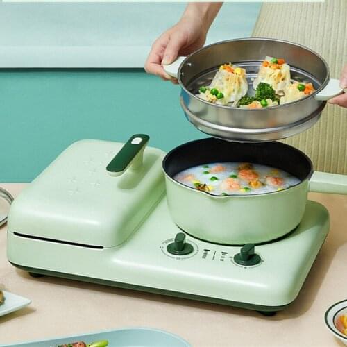 SUPOR 220V Non-stick Electric Waffle Maker Home 4 In 1 Sandwich Machine Frying Pot with Steamer Removable Plate for Breakfast