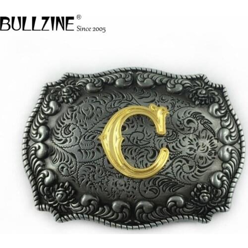 The Bullzine letter C belt buckle with pewter and gold finish FP-03687-C suitable for 4cm width belt